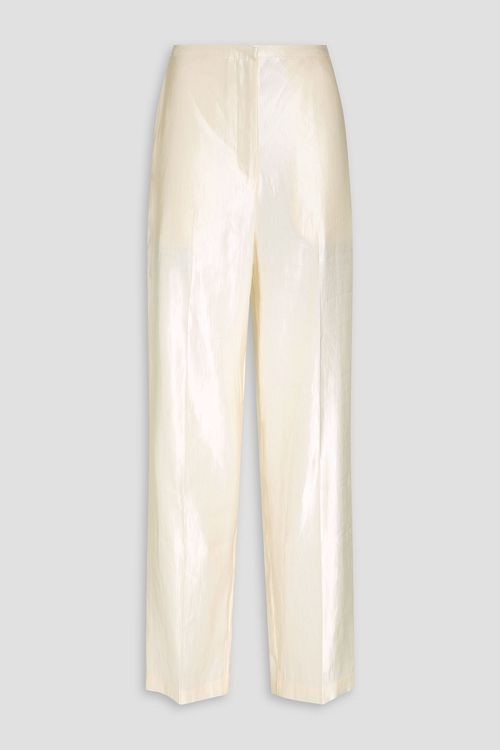 Sally linen and silk-blend sateen straight-leg pants - White - XL