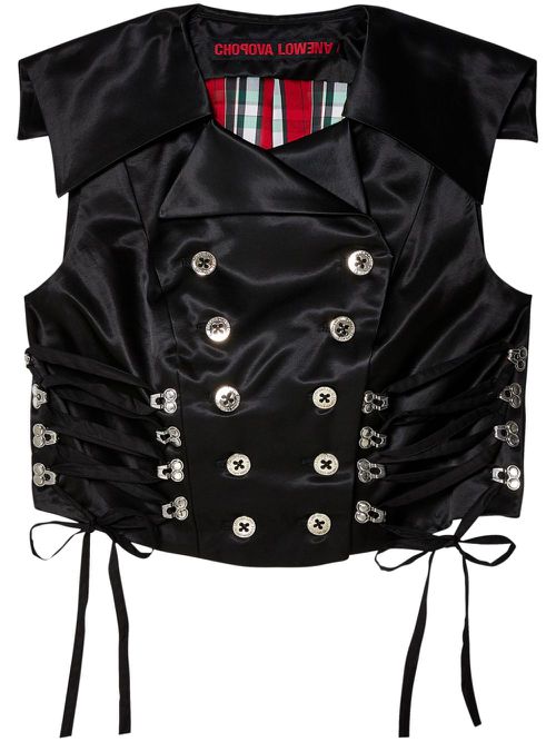Satin-finish lace-up waistcoat - Black