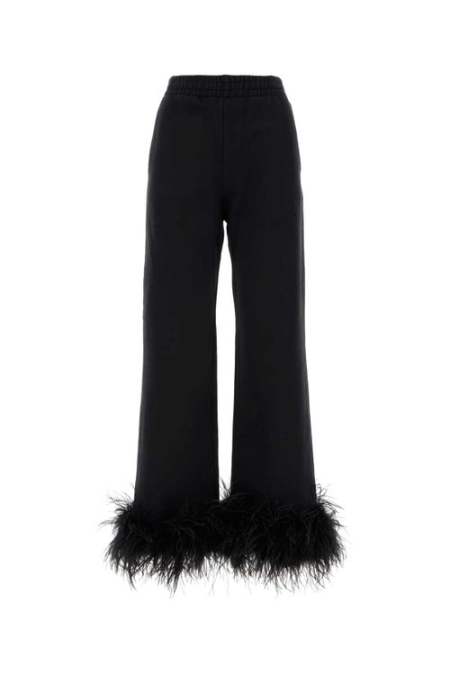 Feather-Trimmed Cotton Joggers — Black