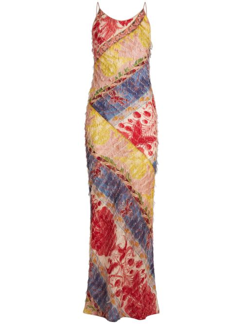 Floral-print silk-blend dress - Red