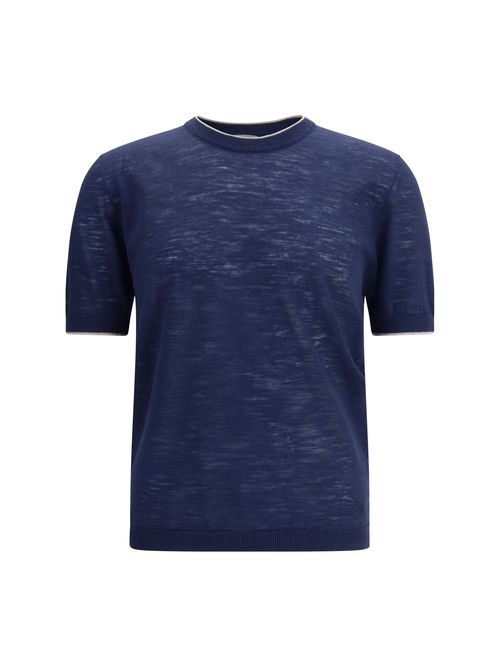 Linen Blend Crew Neck Sweater — Navy