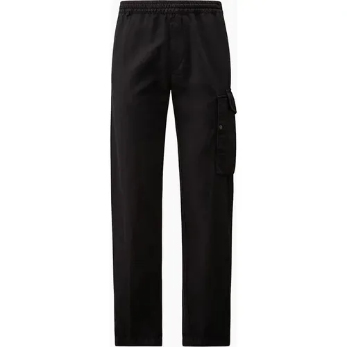 CP Company Men's Cotton/Linen Lens Cargo Pants - Navy
