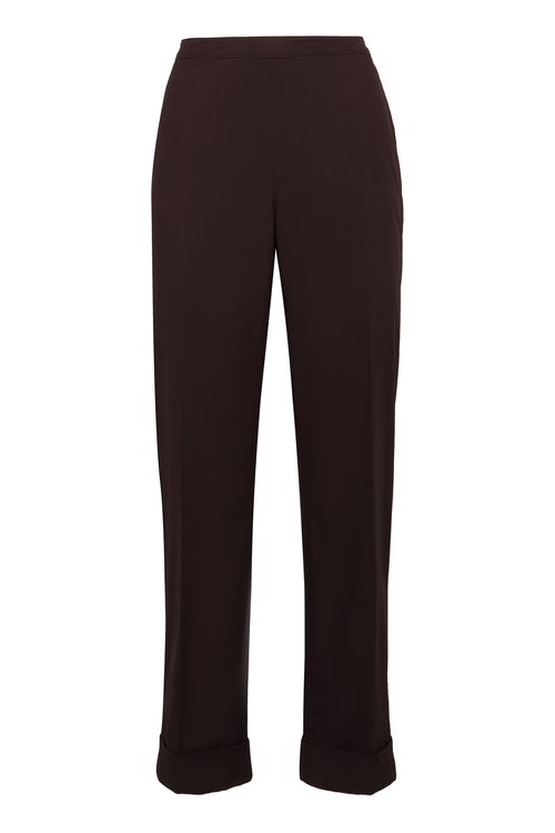 High-Rise Cotton Trousers with Roll-Up Ankle Cuffs