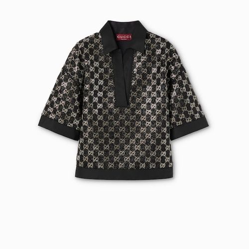 Light Wool Tweed Lamé Shirt with GG Crystal Embellishment