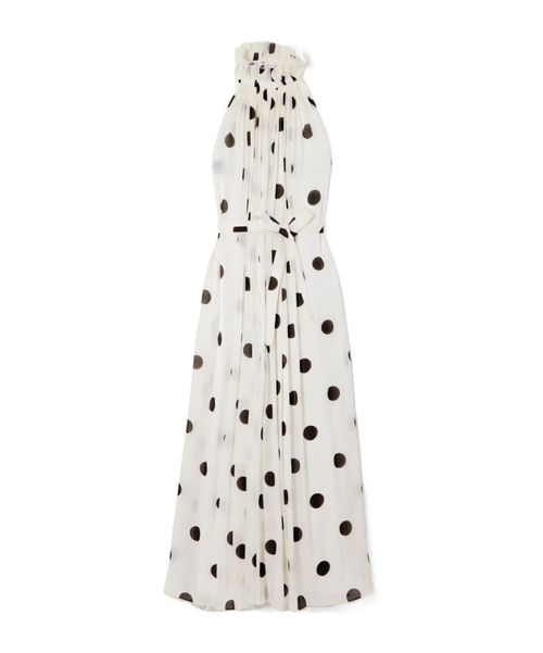 Polka-dot crepon halterneck midi dress