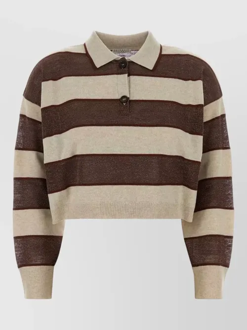 Brunello Cucinelli - cropped wool blend polo shirt striped