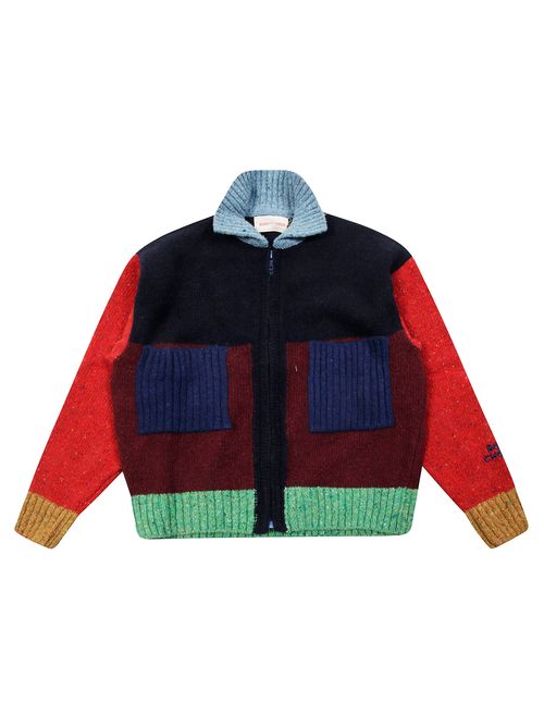 Mini Zip-Up Color Block Cardigan