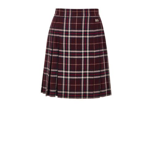 Pleated Tartan Wool Skirt — Burgundy