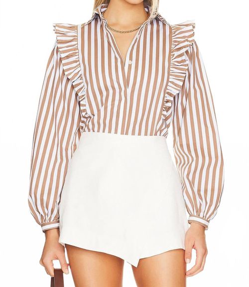 Brooke Long Sleeve Blouse In Brown Stripe
