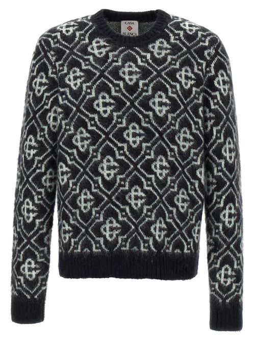 Geometric-Jacquard Mohair Sweater — Black