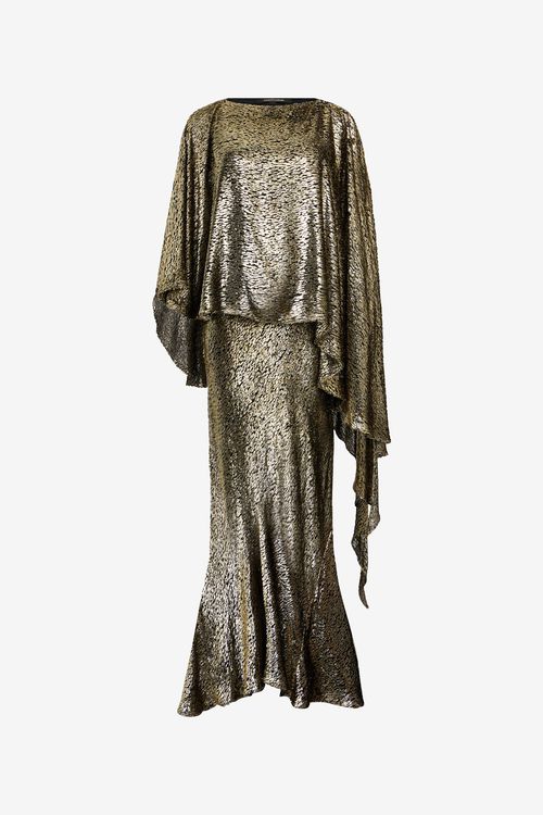 Asymmetric Gold Lamé Dress