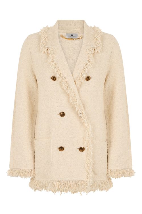 Double-Breasted Blazer with Fringed Detail and Golden Buttons