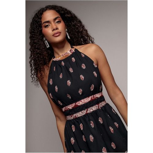 City Goddess Halter Neck Printed Midi Dress - Black