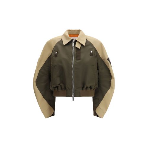 Bicolor Cotton-Nylon Bomber Jacket — Beige