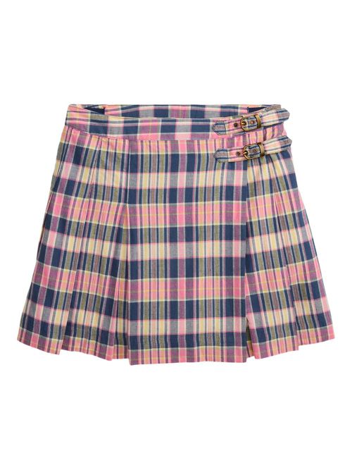 Madras-check-pleated mini skirt - Blue