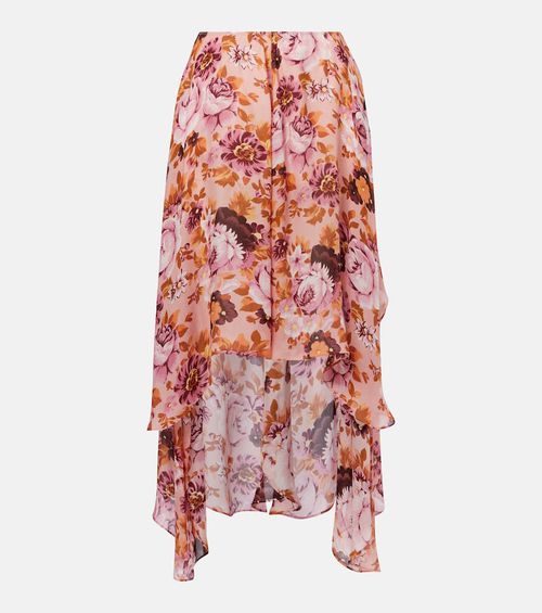 Chloé Draped floral silk midi skirt