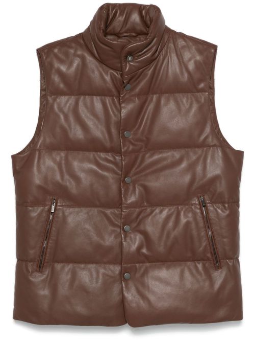 Leather padded gilet - Brown