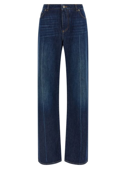 Stretched Pleated Trompe Loeil Jeans
