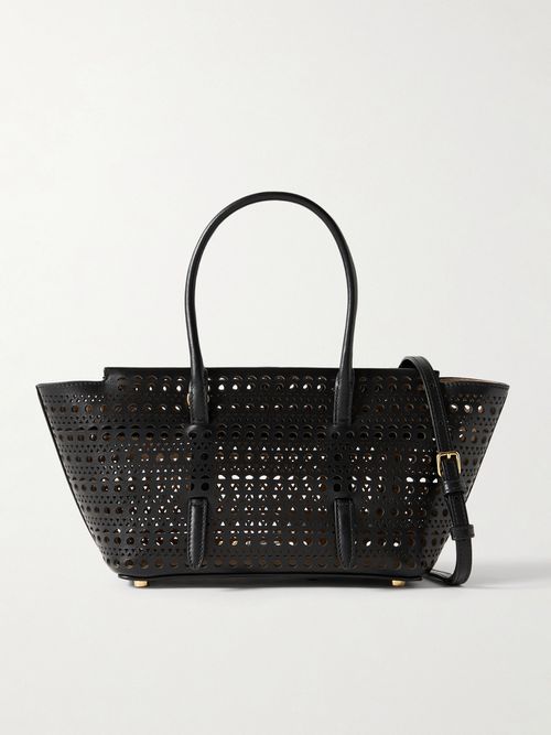 New Mina 20 Laser-cut Leather Tote - Black
