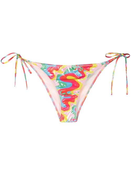 Abstract-print tie-fastening bikini set - Red