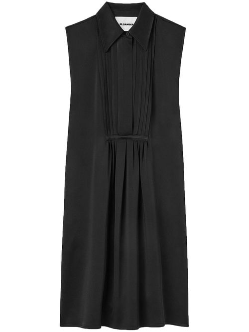 Classic-collar satin-finish dress - Black