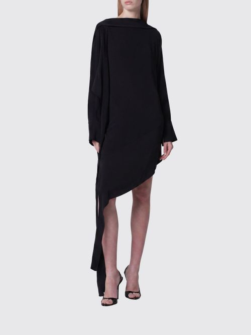 Asymmetrical U-Back Midi Dress in Silk Blend