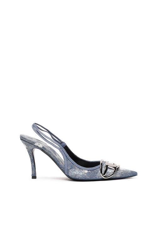 D-Venus-Slingback pumps in distressed denim - Décolleté - Woman - Blue