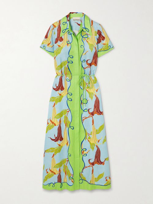 + Nadia Hernández Rafaela Belted Printed Voile Shirt Dress