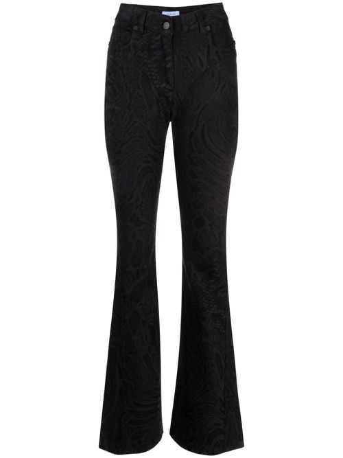 Warped Snakeskin-print mid-rise flared jeans - Black