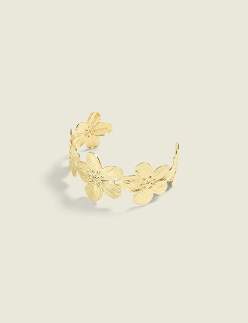 Goldtone Hibiscus Flower Cuff