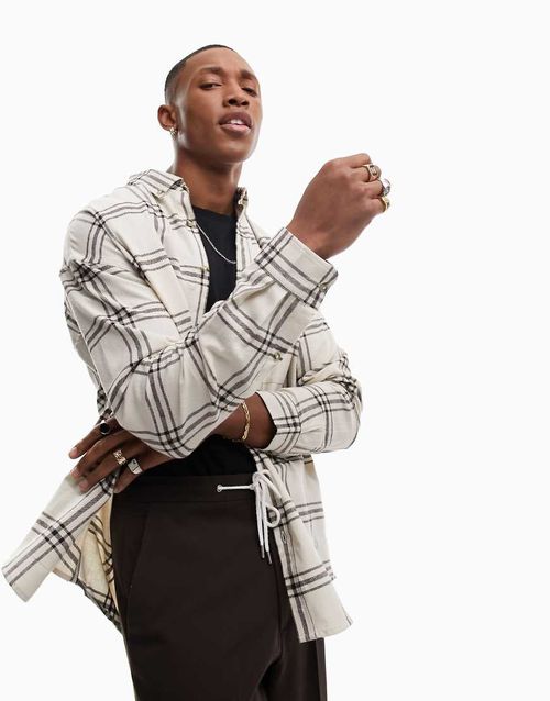 ASOS DESIGN 90s oversized check shirt in beige-Neutral