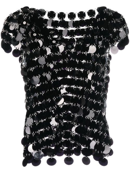 Paillette disc short-sleeve top - Black
