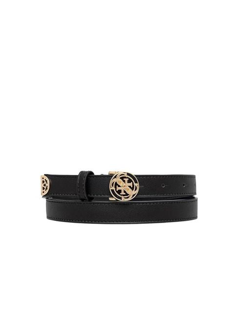 Gold-Tone Logo Buckle Belt — Black