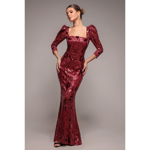 Goddiva Square Neck Scalloped Lace Maxi - Wine