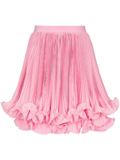 Pleated ruffle-hem skirt - Pink