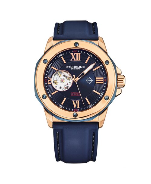 Edwardian 4018 Men s Automatic Skeleton Watch – 44mm Stainless Steel Case, Skeleton Dial, Silicone Strap - Blue