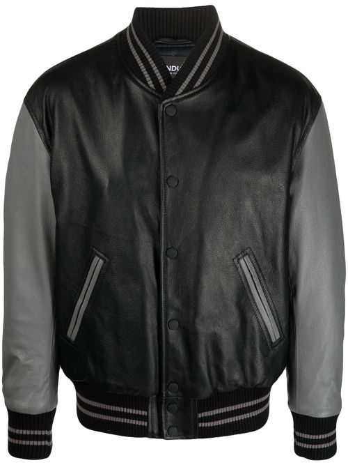 Panelled leather bomber jacket - Black