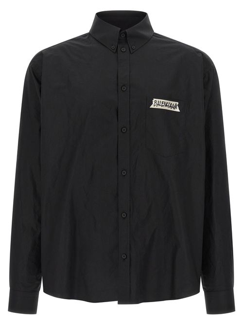 Logo-Print Cotton Poplin Shirt — Black