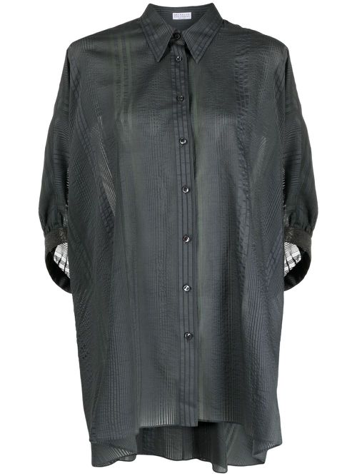 Striped half-sleeve draped shirt - Grey