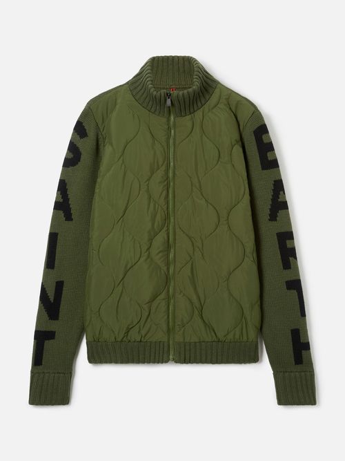 Man Military Green Padded Jacket Black Knitwear - Men