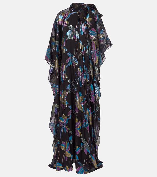 Stevie tie-neck silk-blend lamé kaftan