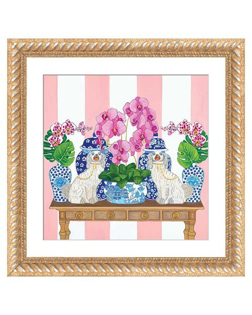 Chinoiserie Staffordshire Dogs On Console Table Wi