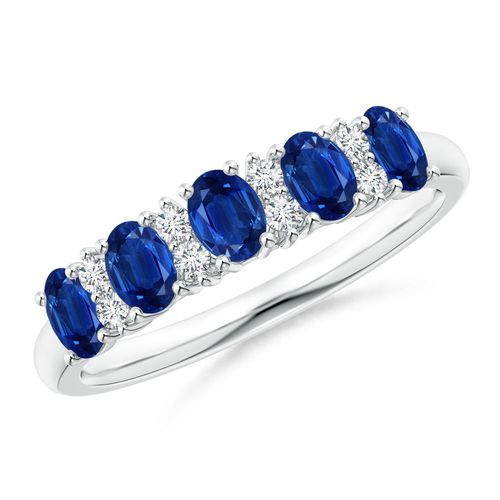Angara 1.0 Carat Five Stone Blue Sapphire and Diamond Wedding Ring in 18K White Gold