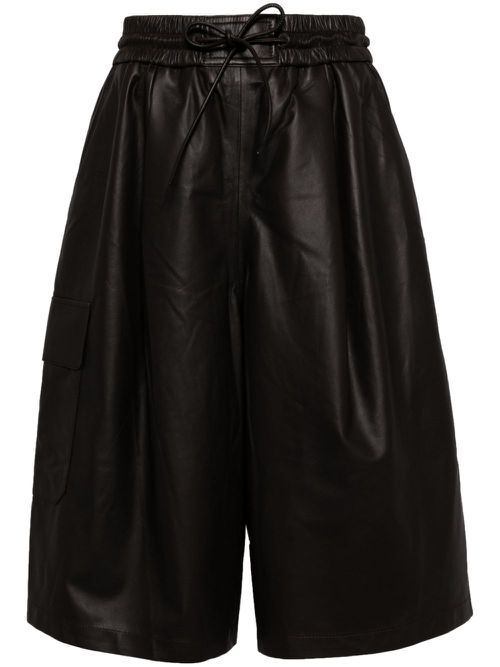 Knee-length leather shorts - Brown
