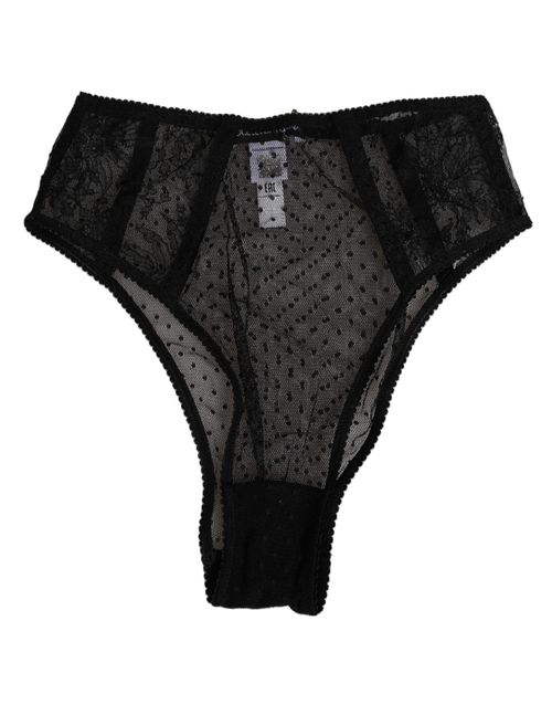 Black Lace Polka Dot Mesh High Waist Underwear Pa+vi Clothing