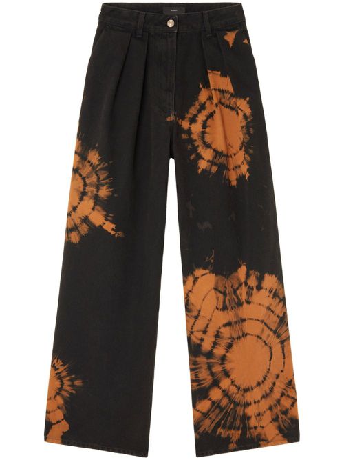 Abstract-pattern wide leg jeans - Black