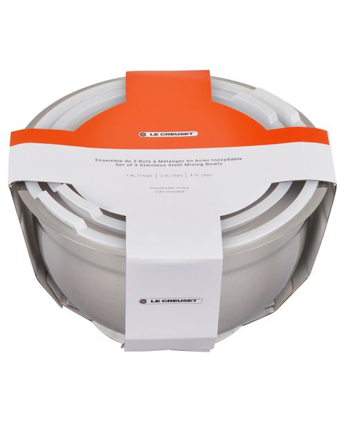 Set of 3 Stainless Steel Mixing Bowls with Lids - Stainless