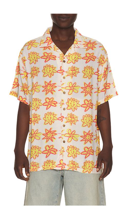 Critical Slide Mojo Resort Shirt in Beige,Yellow. L. Also in M, S, XL/1X