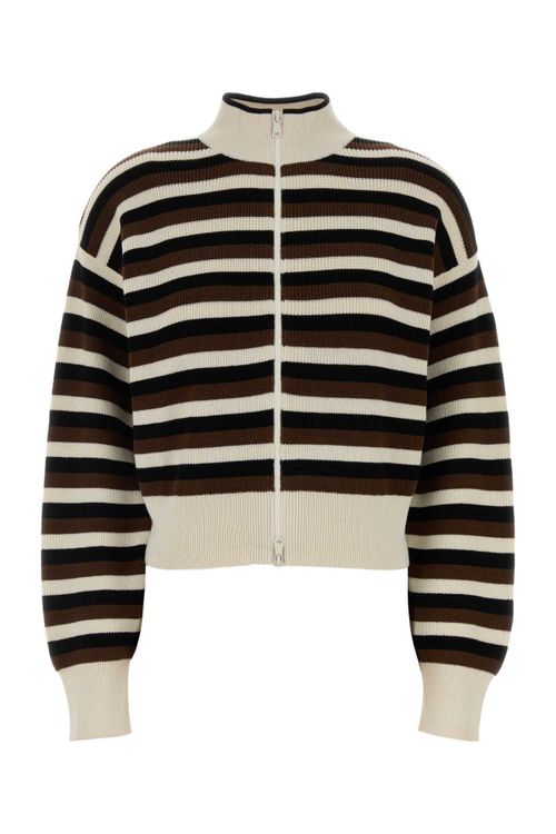 Striped Cotton Cardigan — Brown