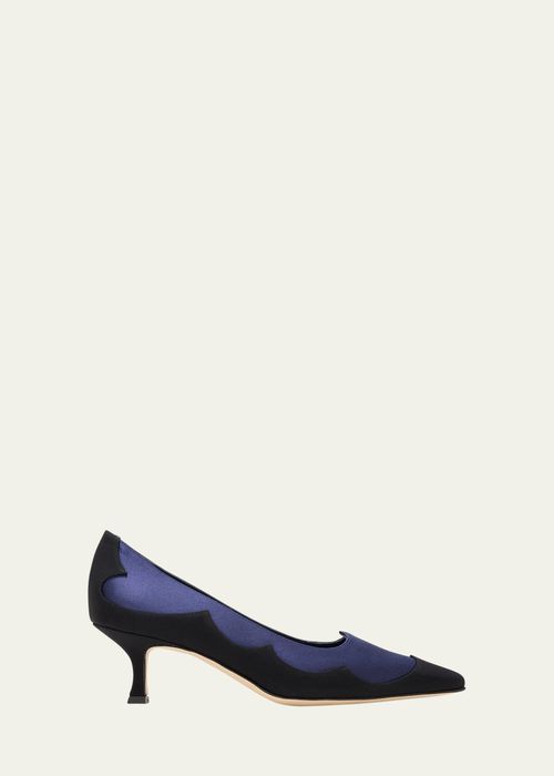 마놀로 블라닉 여성 Fabraka Bicolor Silk Kitten Pumps BG_4846537_100386_MNAVY/BLACK